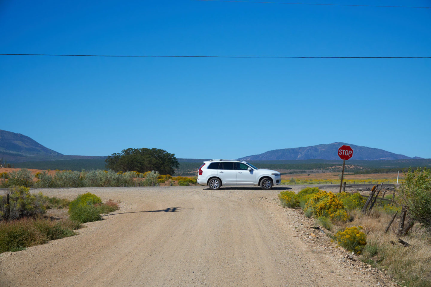 USA Mietwagen Guide: Volvo auf einsamer Straße in Utah.